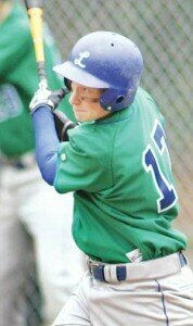 baseball-lhs-mcleod-2008051 Liberty sophomore John McLeod strokes an RBI single in the top of the sixth inning against Issaquah High School on May 10. Photo by Greg Farrar