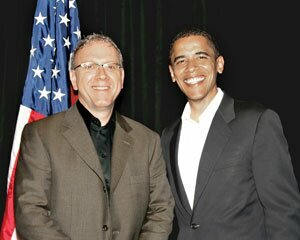 obama-event-sargent-2009010 Rob Sargent with President-elect Barack Obama at a June 1, 2007, fundraising reception at the Seattle Westin Hotel. — By Debora Spencer Photography