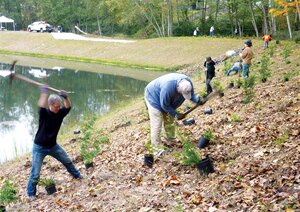 Contributed Volunteers plant trees at Newcastle’s Arbor Day celebration Oct. 26.